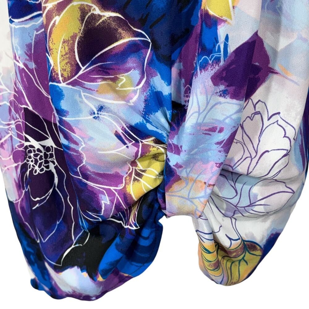 Dana Buchman Large Top Floral 3/4 Sleeves Round Neck Stretch Lightweight Knotted - Picture 3 of 9